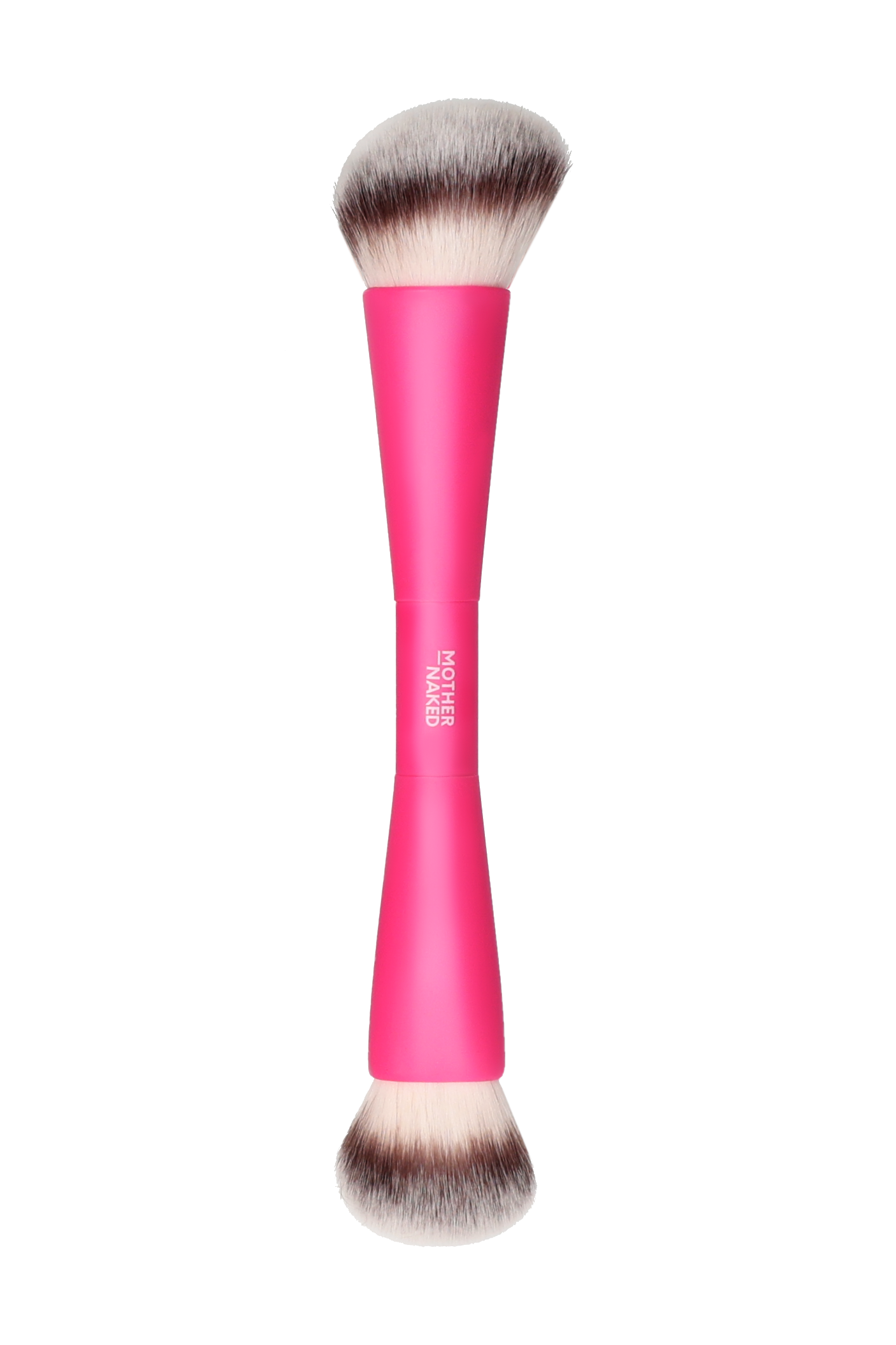 Makeup brush with pink handle on a white background